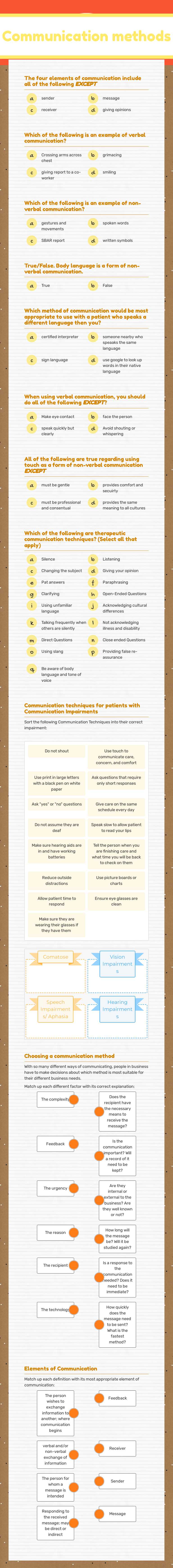 Communication methods Grade 10 worksheet preview