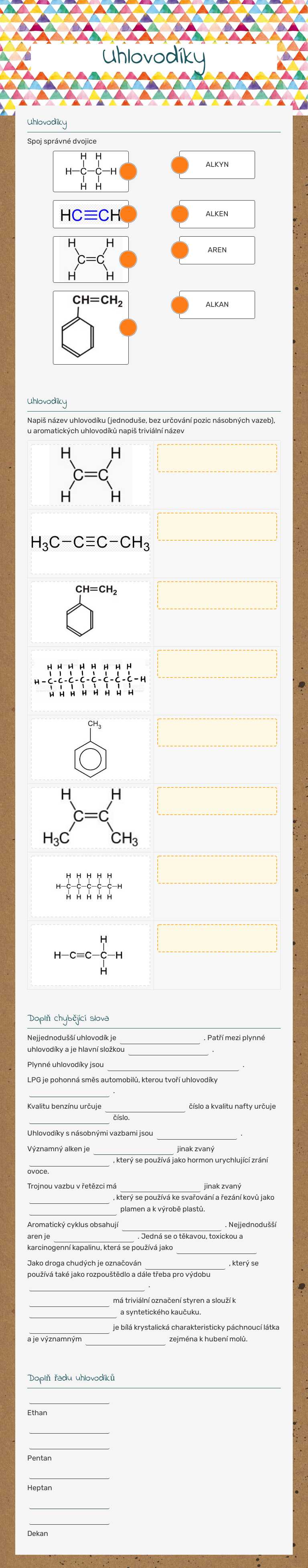 Uhlovodíky worksheet preview image