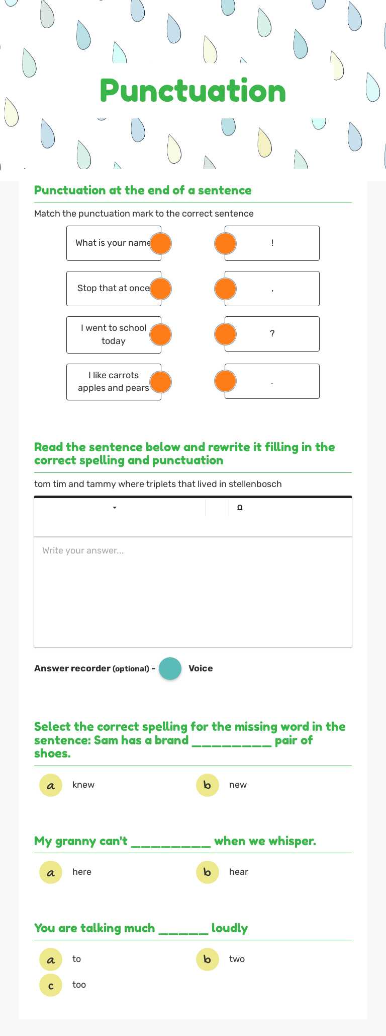 Punctuation worksheet preview image