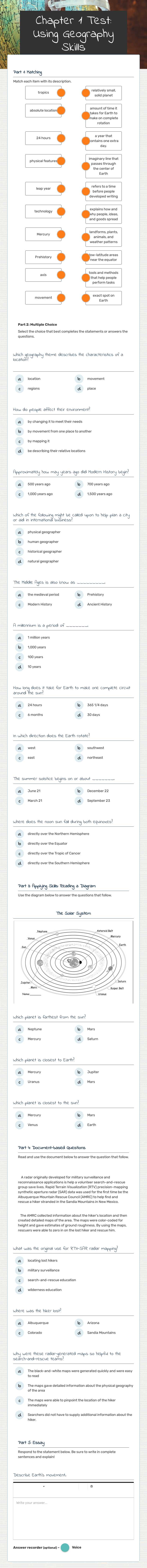 Chapter 1 Test: Using Geography Skills worksheet preview image