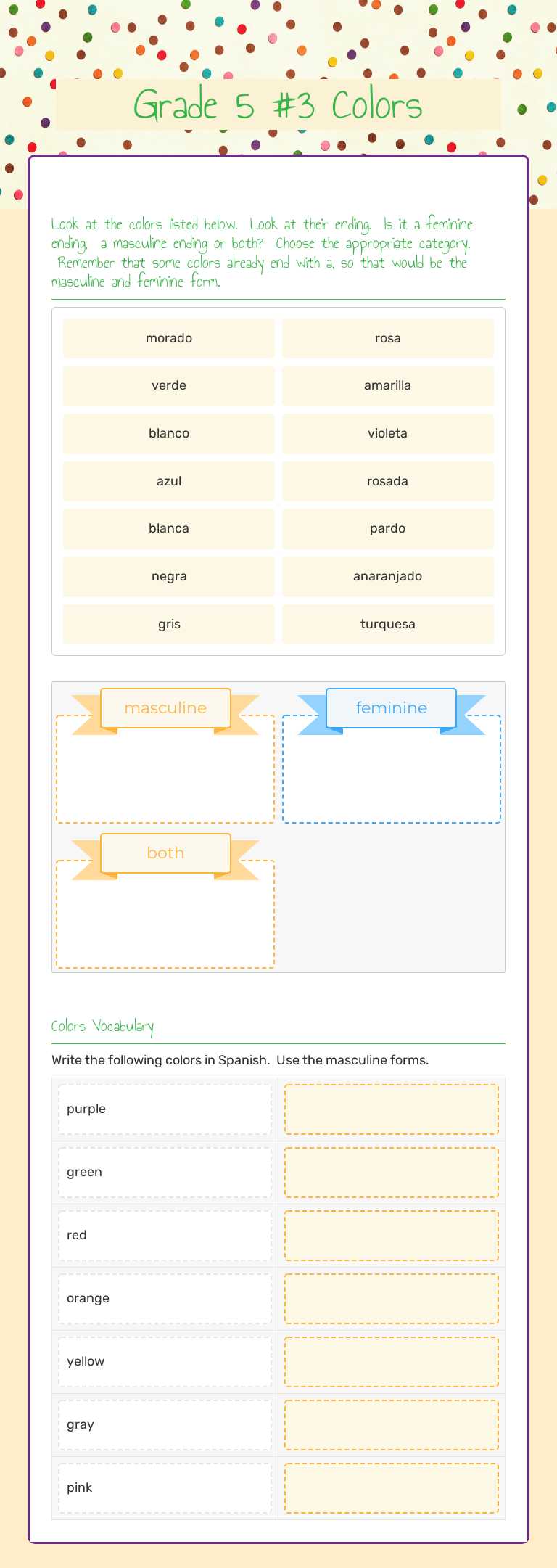 Grade 5 #3 Colors worksheet preview image