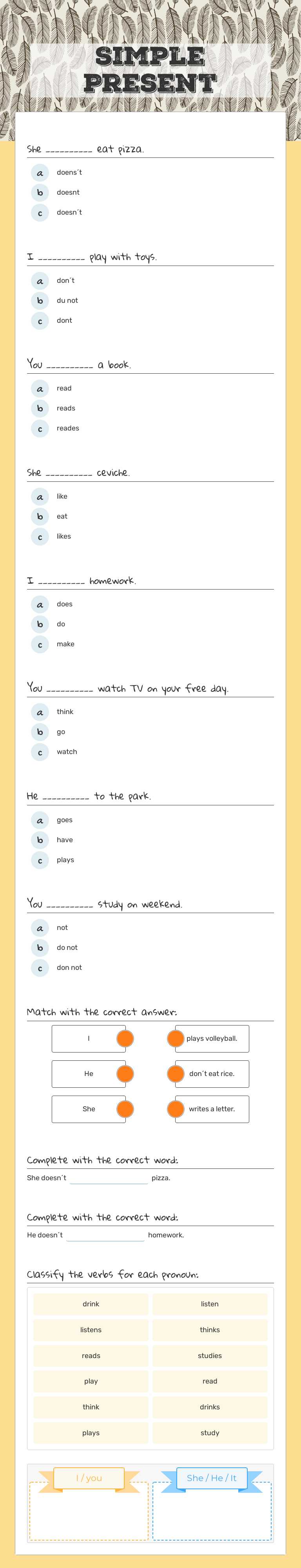 Simple Present worksheet preview image
