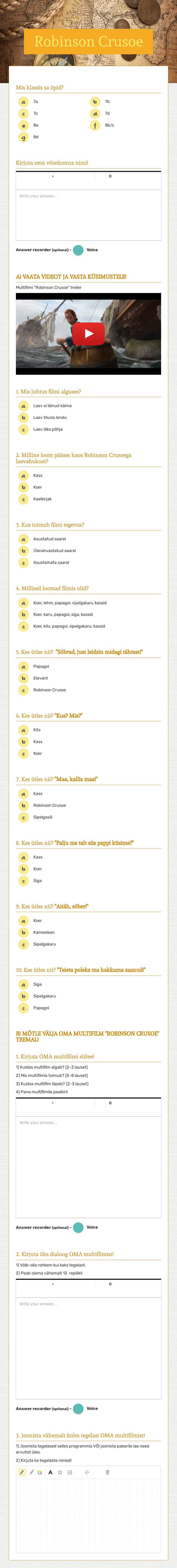 Robinson Crusoe worksheet preview image