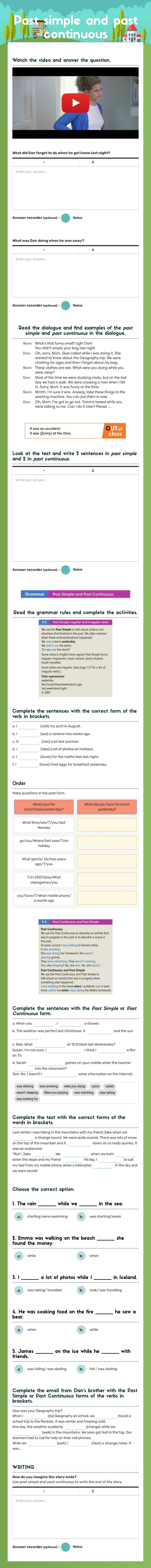 Past simple and past continuous Other worksheet preview