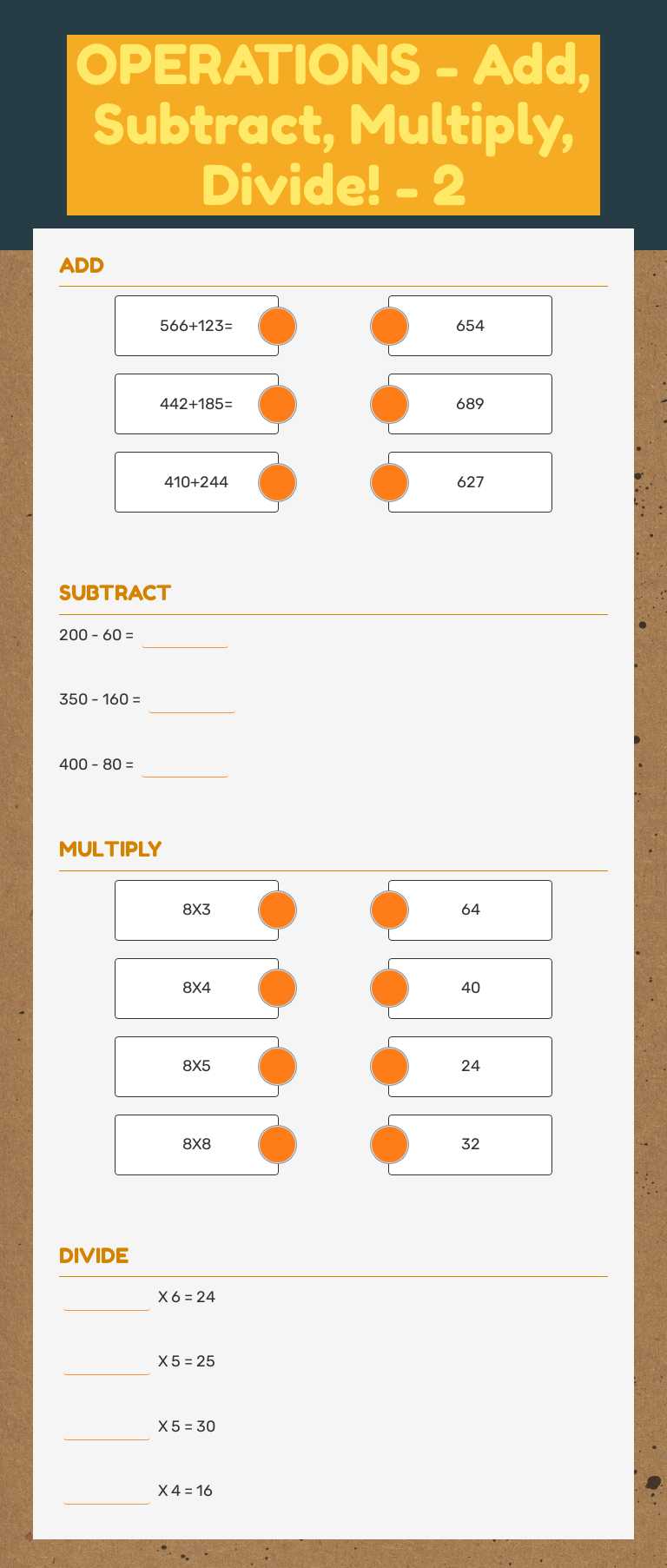 OPERATIONS -            Add, Subtract, Multiply, Divide! - 2 worksheet preview image