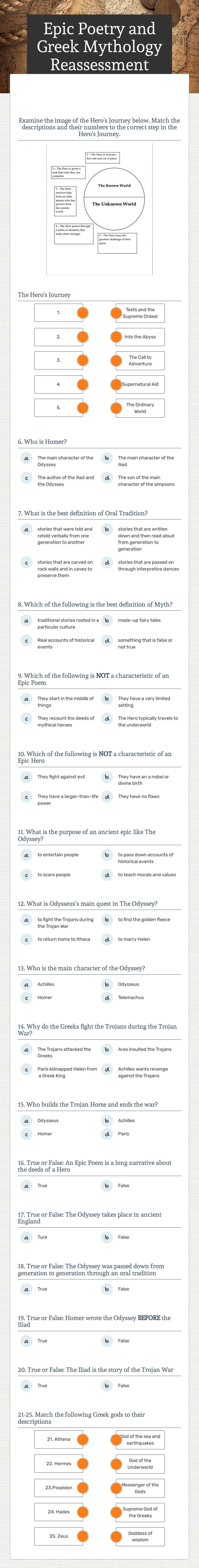 Epic Poetry and Greek Mythology Reassessment worksheet preview image