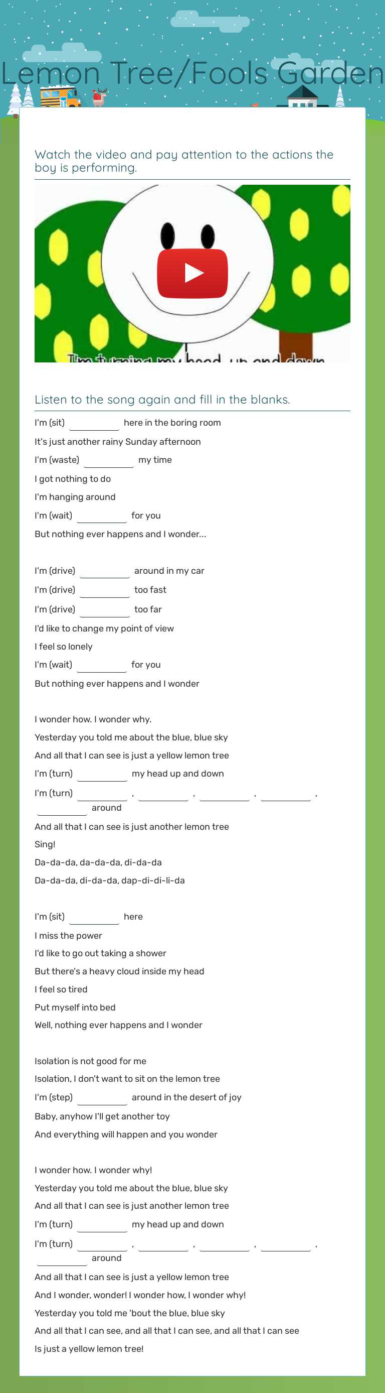 Lemon Tree/Fools Garden worksheet preview image