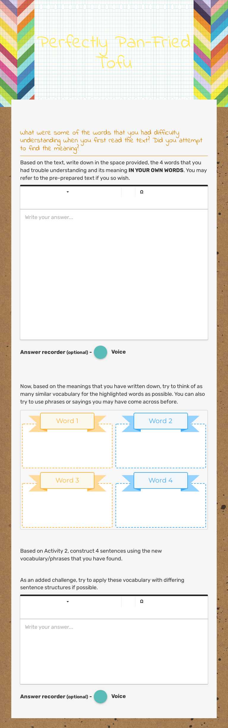 Perfectly Pan-Fried Tofu worksheet preview image