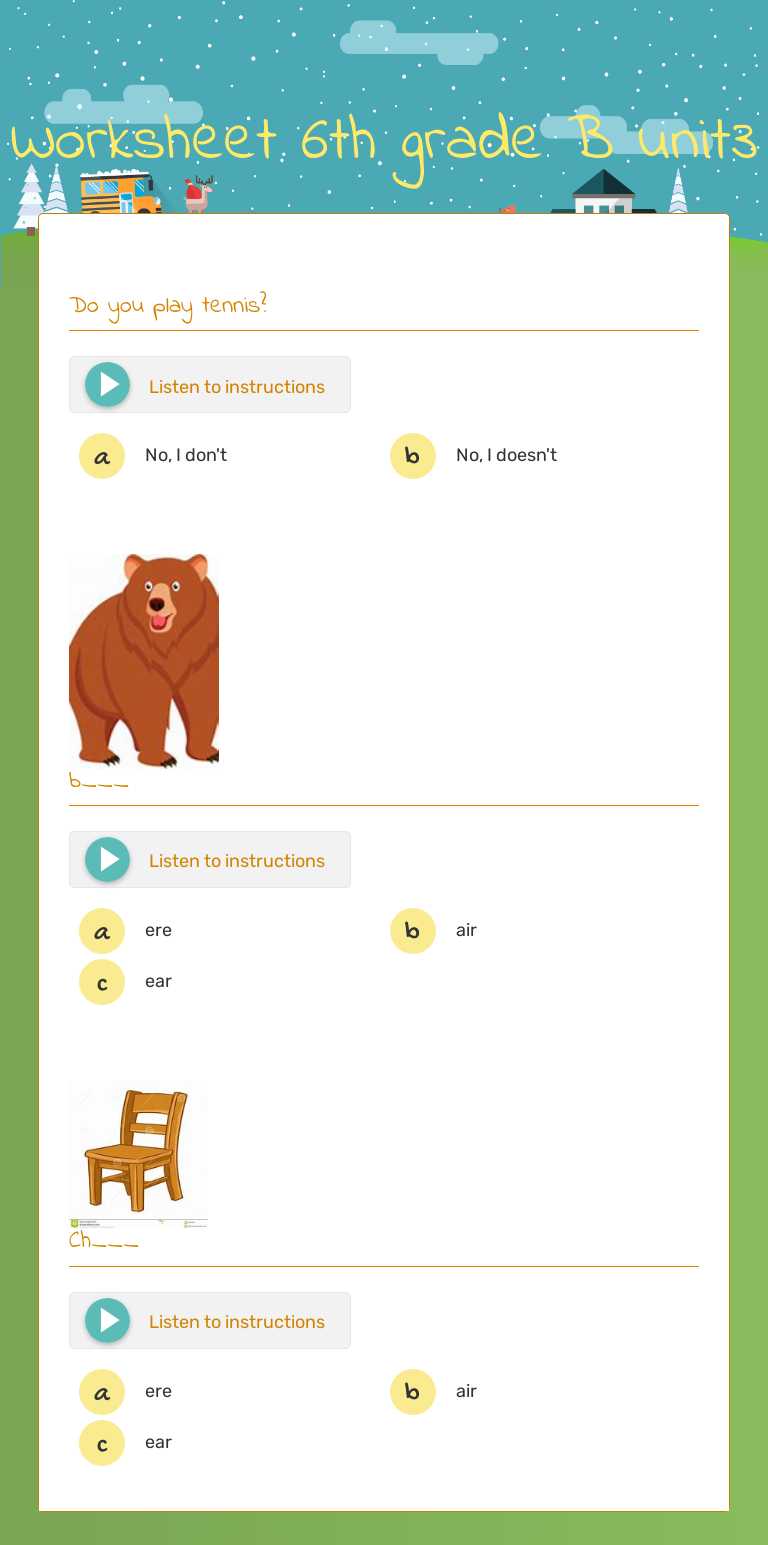 Worksheet 6th grade B unit3 Grade 6 worksheet preview