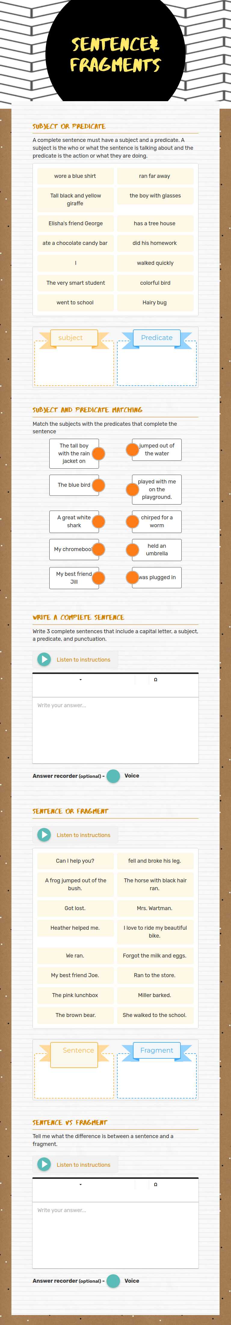 Sentence& Fragments worksheet preview image