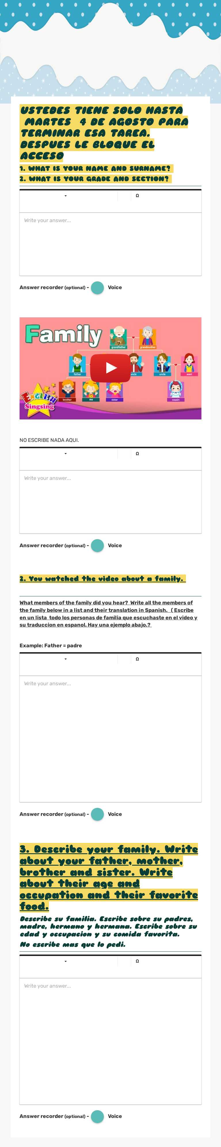 SEMANA 15       MY FAMILY Other worksheet preview