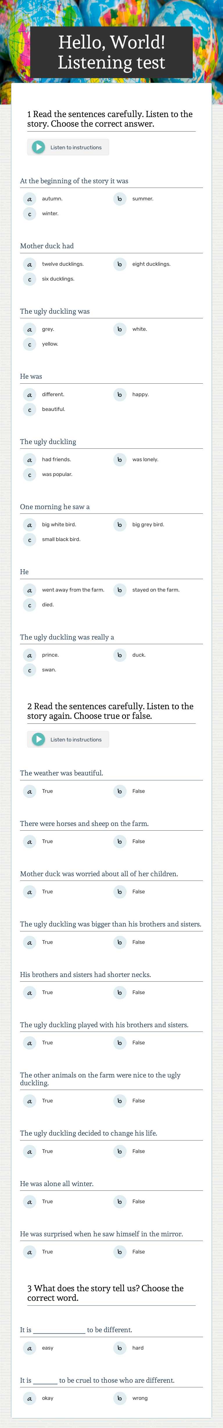 Hello, World! Listening test worksheet preview image