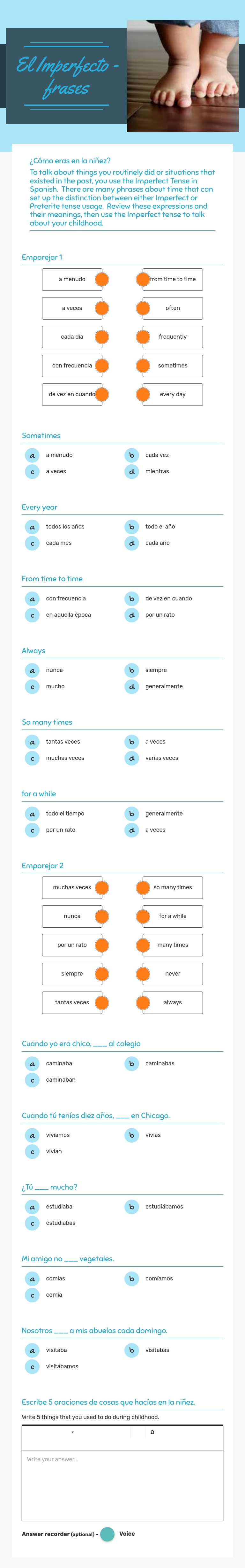 El Imperfecto - frases worksheet preview image