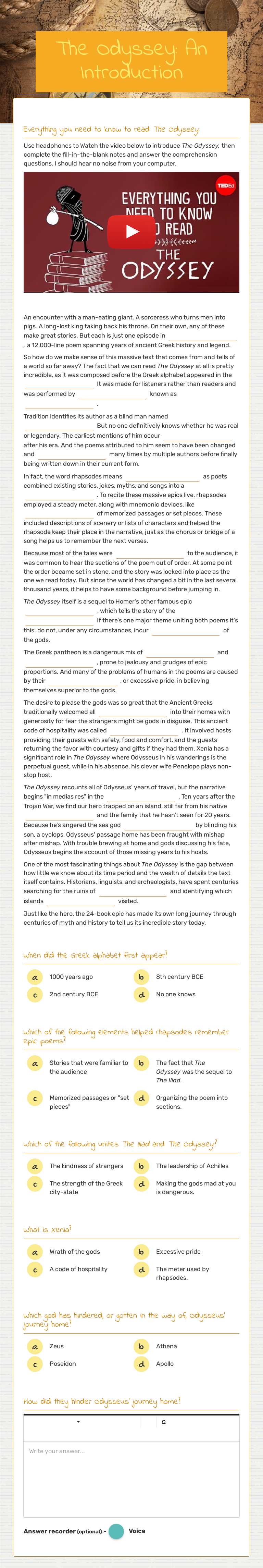 The Odyssey: An Introduction worksheet preview image