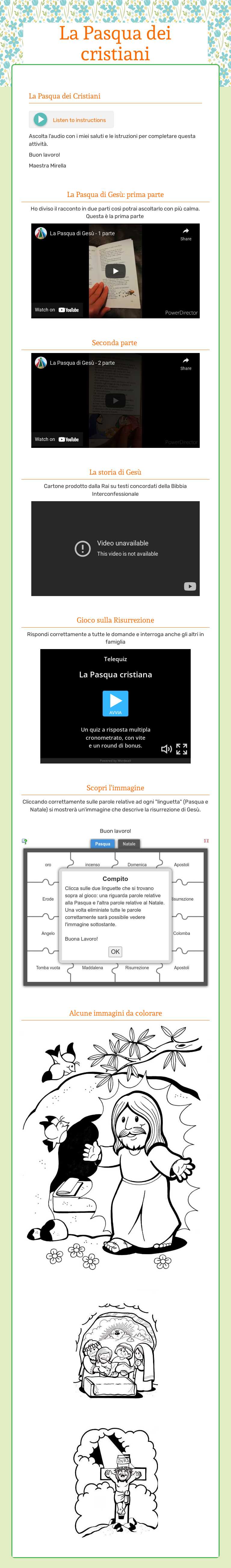 La Pasqua dei cristiani Grade 1 worksheet preview
