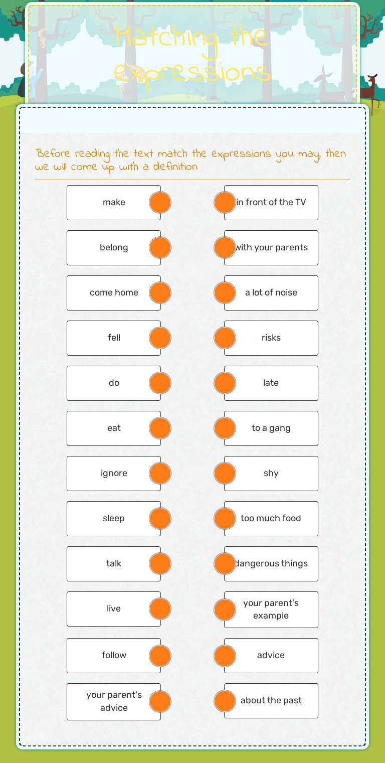 Matching the expressions worksheet preview image