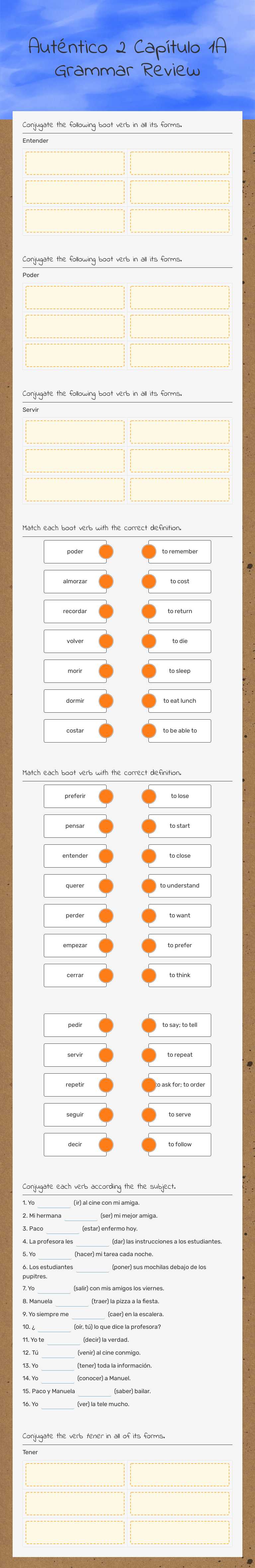 Auténtico 2 Capítulo 1A Grammar Review worksheet preview image