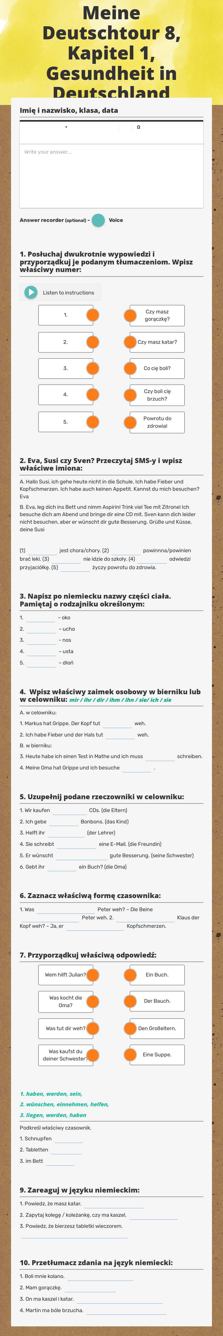 Meine Deutschtour 8,  Kapitel 1, Gesundheit in Deutschland worksheet preview image