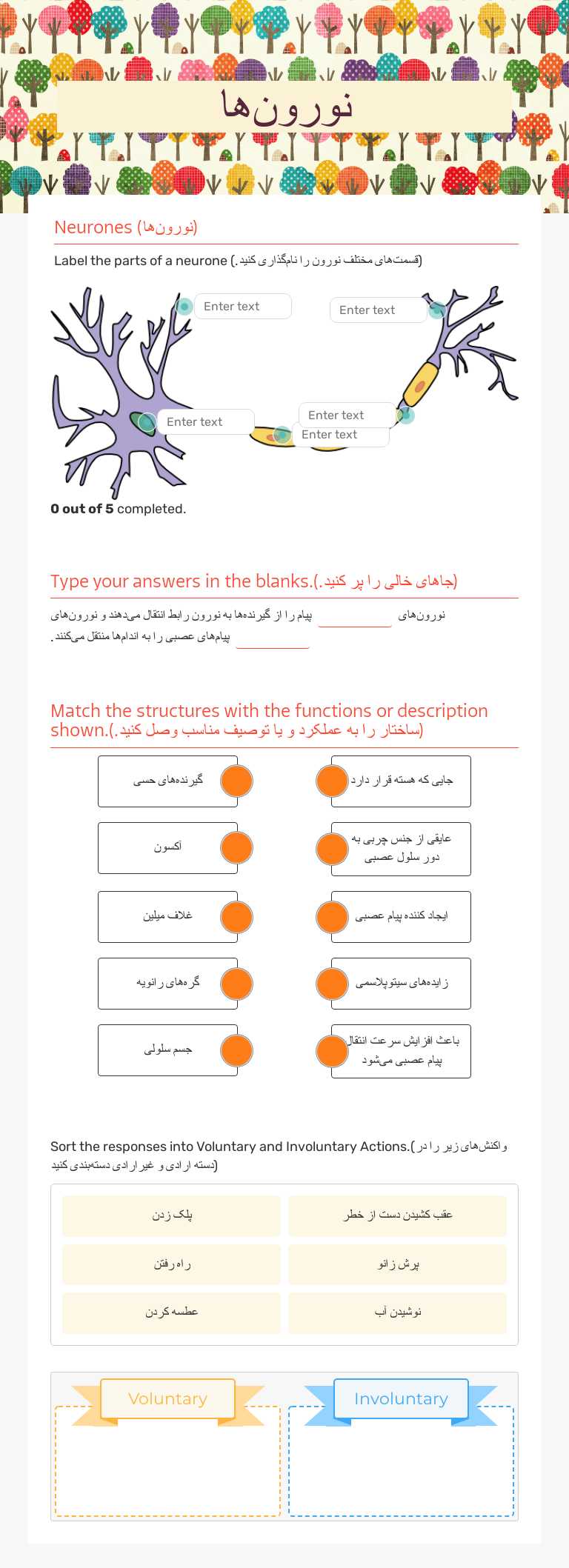 نورون‌ها Grade 8 worksheet preview