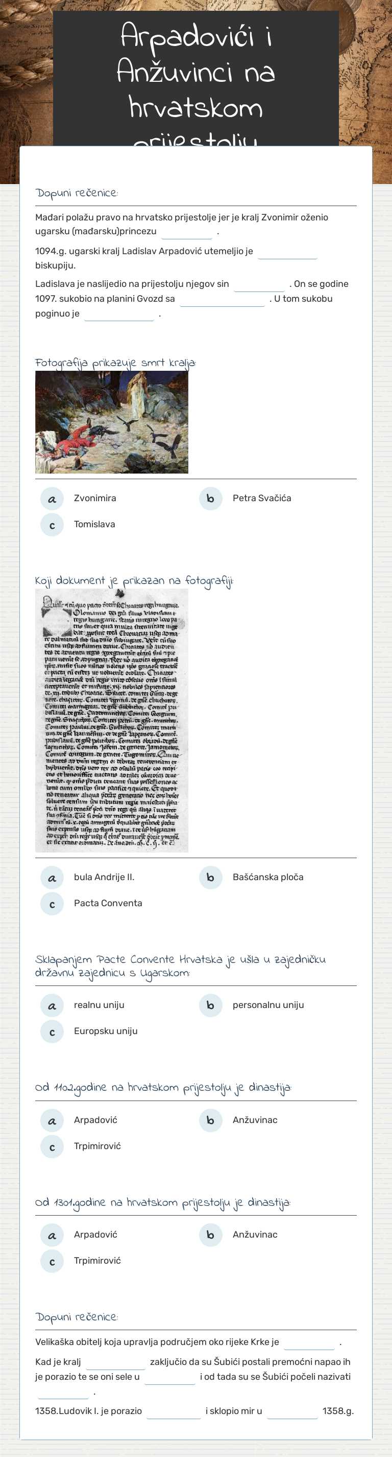 Arpadovići i Anžuvinci na hrvatskom prijestolju worksheet preview image