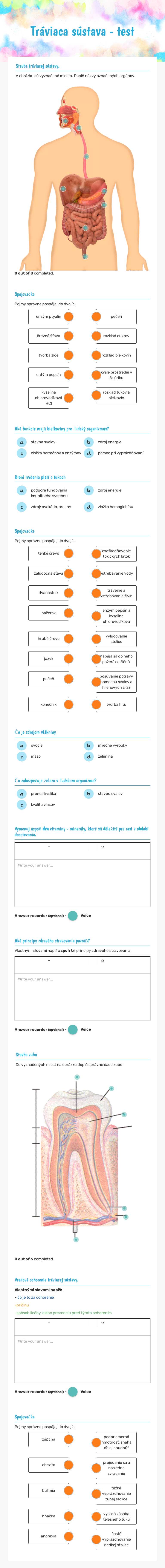 Tráviaca sústava - test worksheet preview image