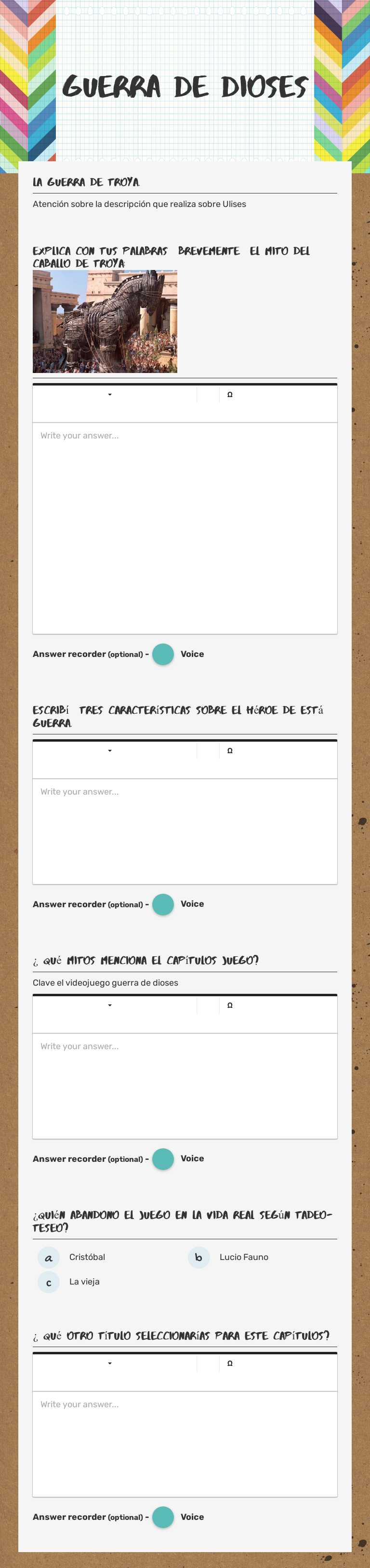 Guerra de dioses Preschool worksheet preview