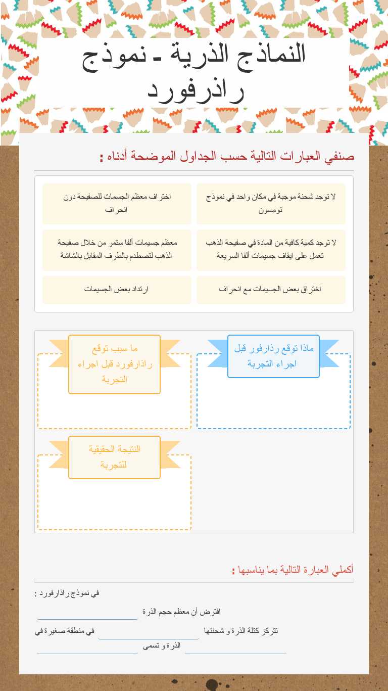 النماذج الذرية - نموذج راذرفورد worksheet preview