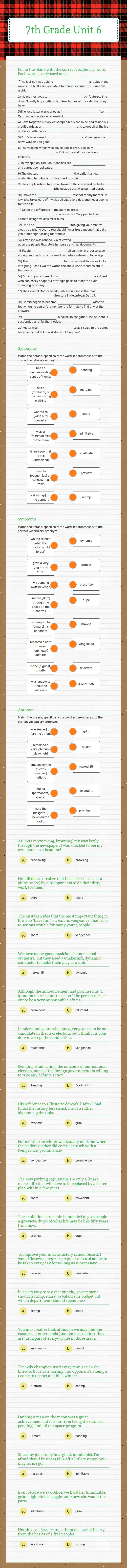 7th Grade Unit 6 Grade 7 worksheet preview