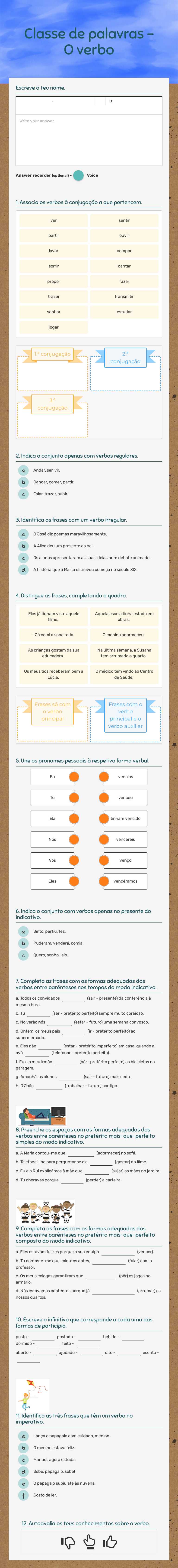 Classe de palavras - O verbo worksheet preview image