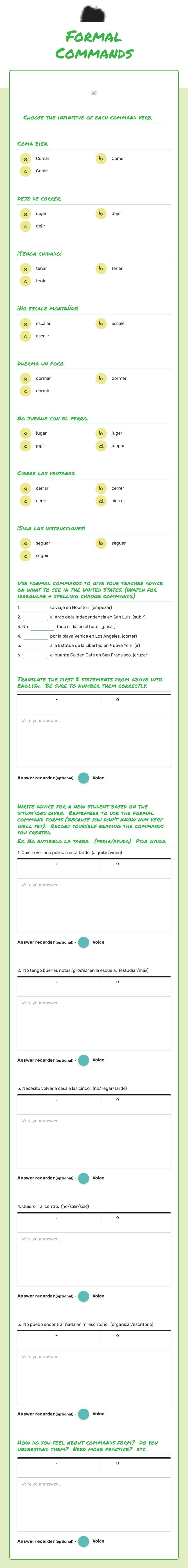Formal Commands worksheet preview image
