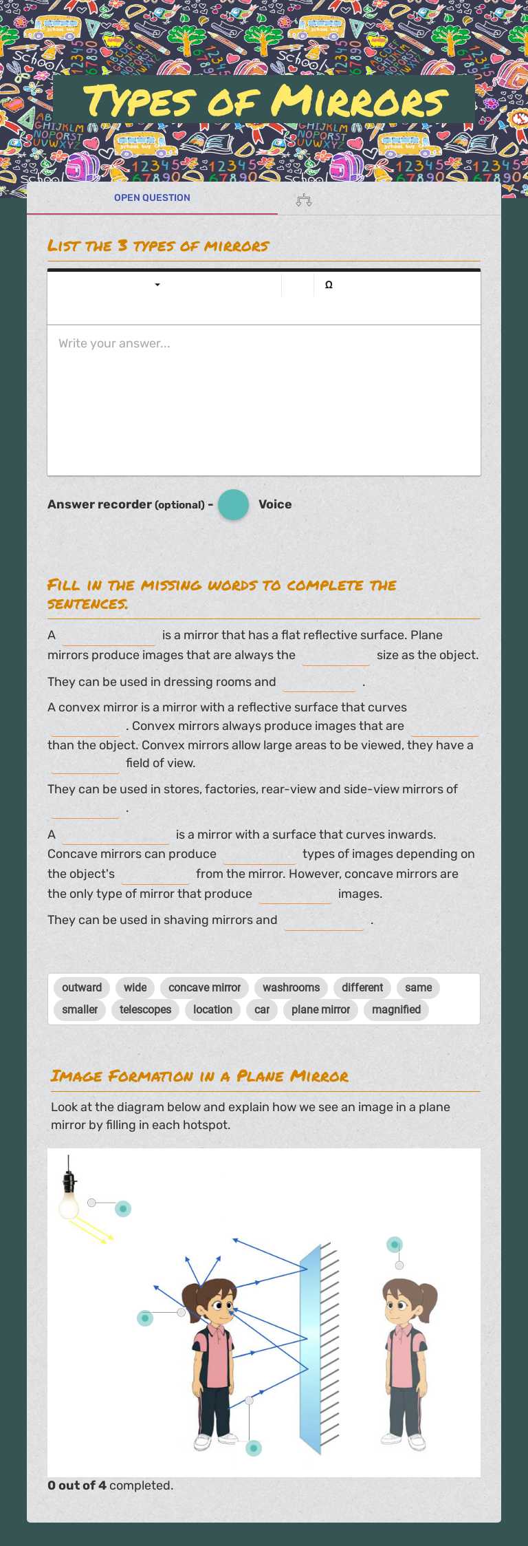 Types of Mirrors worksheet preview image