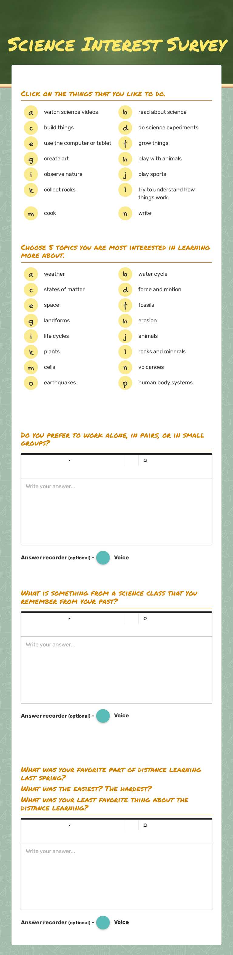 Science Interest Survey worksheet preview image