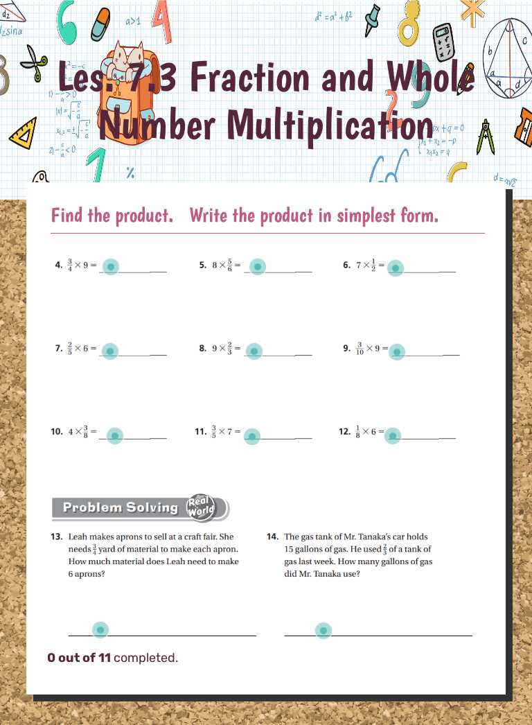 Les. 7.3 Fraction and Whole Number Multiplication worksheet preview image