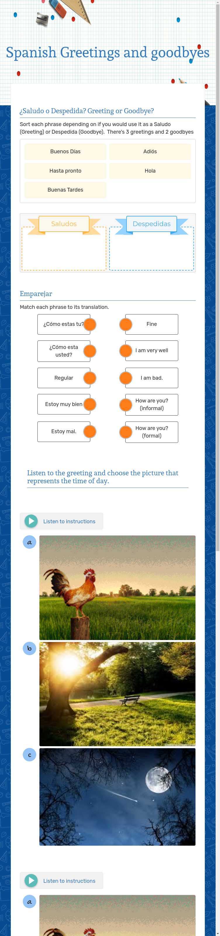 Spanish Greetings and goodbyes worksheet preview image