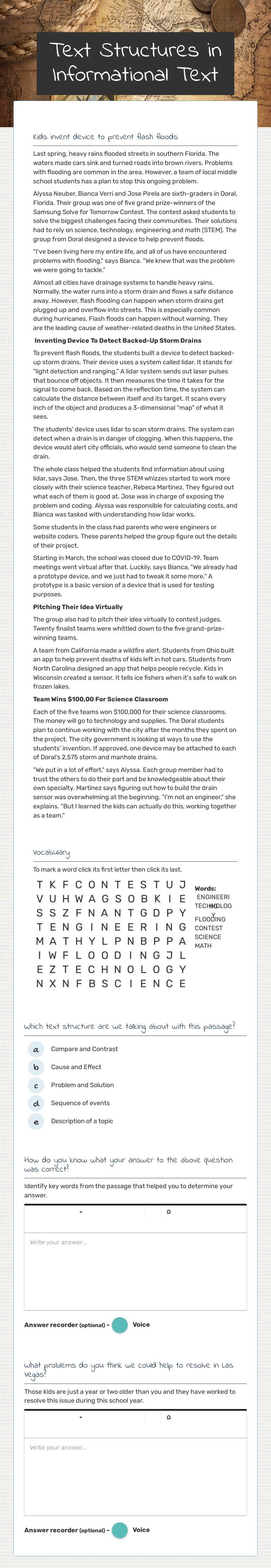 Text Structures in Informational Text worksheet preview image