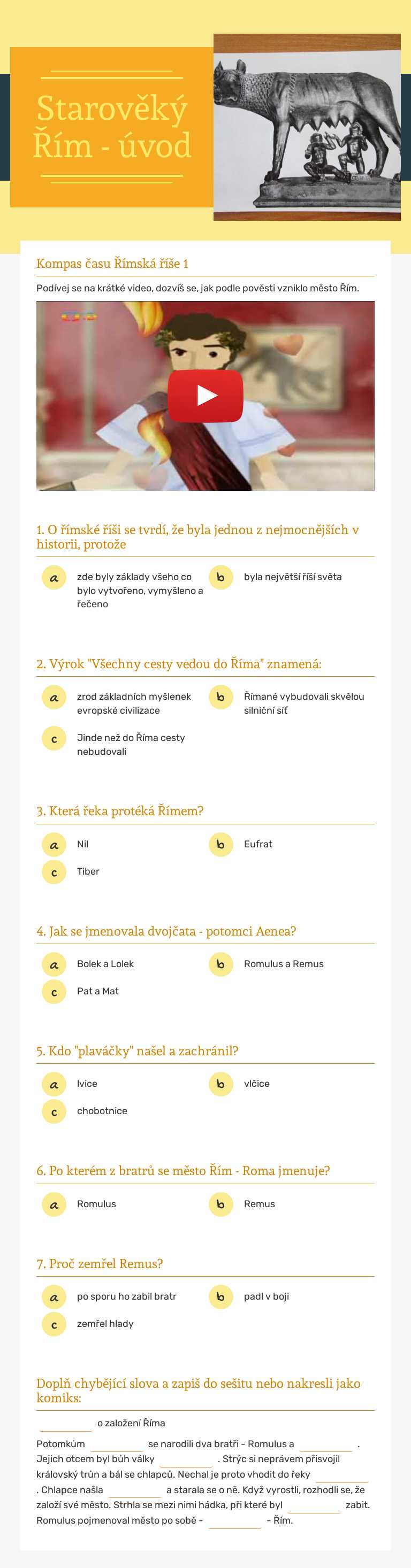 Starověký Řím - úvod Grade 6 worksheet preview