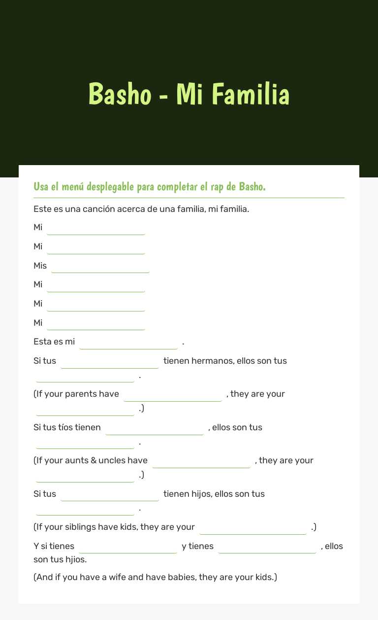 Basho - Mi Familia worksheet preview image