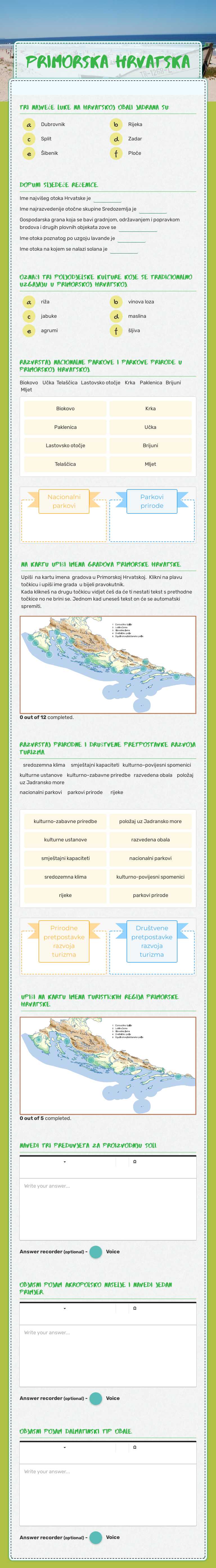 Primorska Hrvatska worksheet preview image