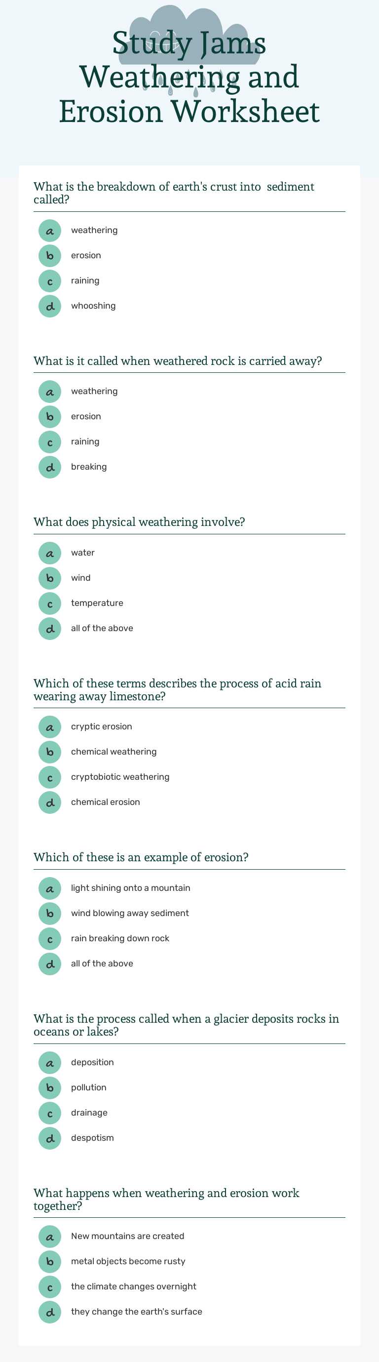 Study Jams Weathering and Erosion Worksheet worksheet preview image