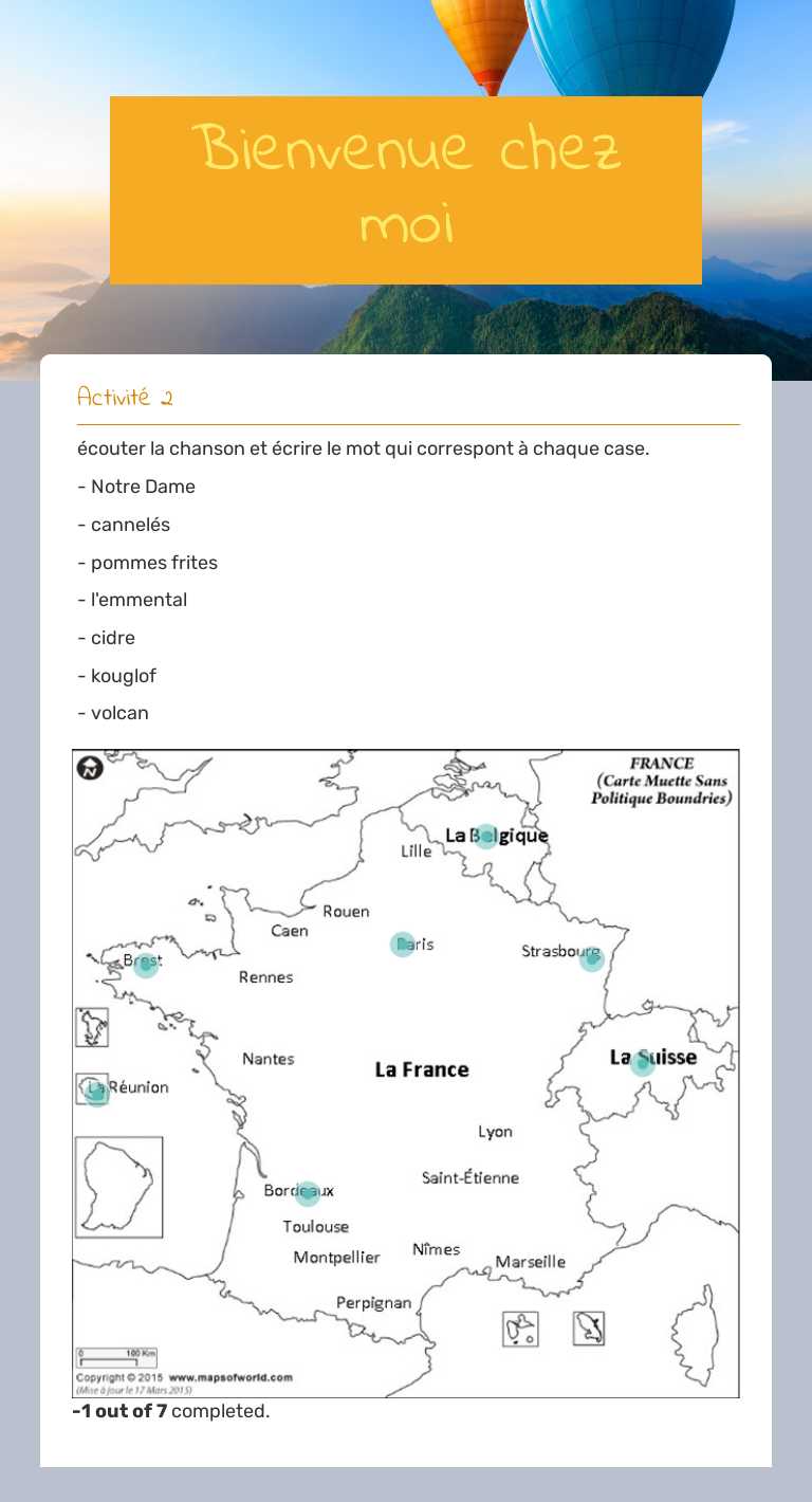 Bienvenue chez moi worksheet preview image