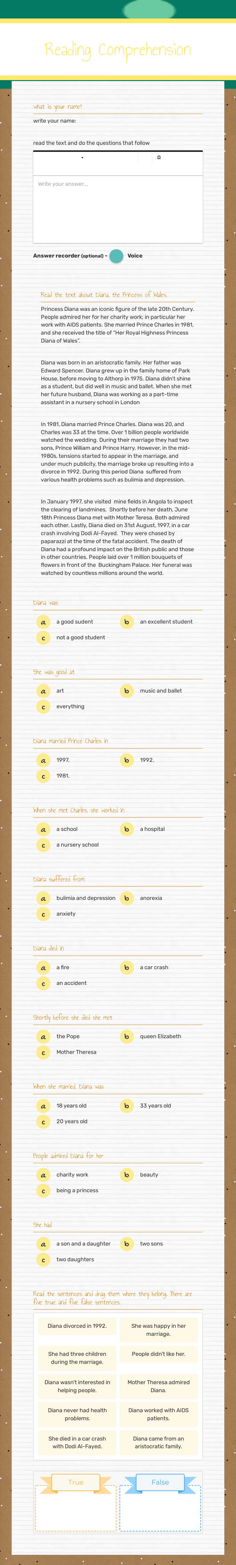 Reading Comprehension Grade 9 worksheet preview