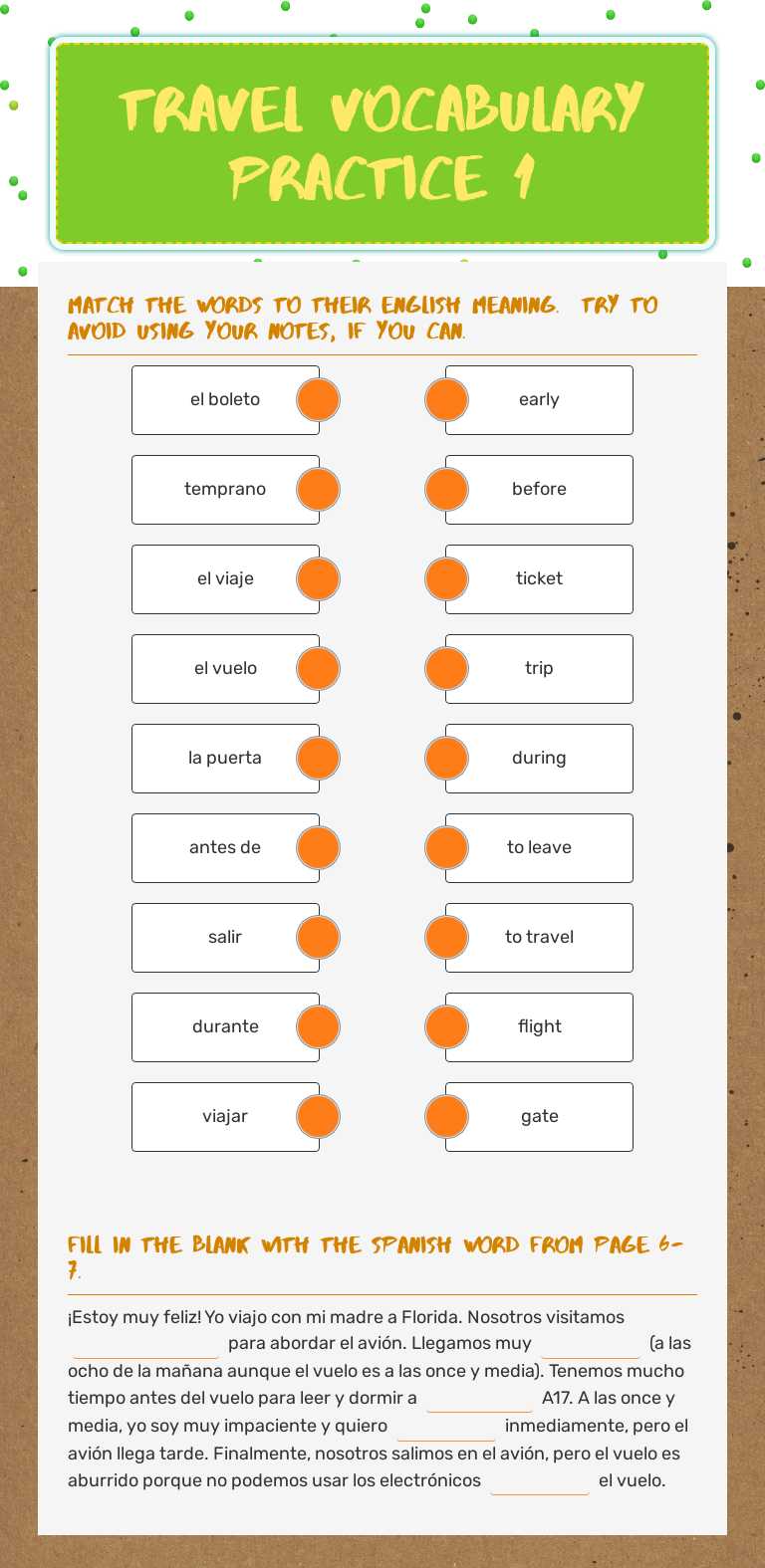 Travel Vocabulary Practice 1 Grade 7 worksheet preview