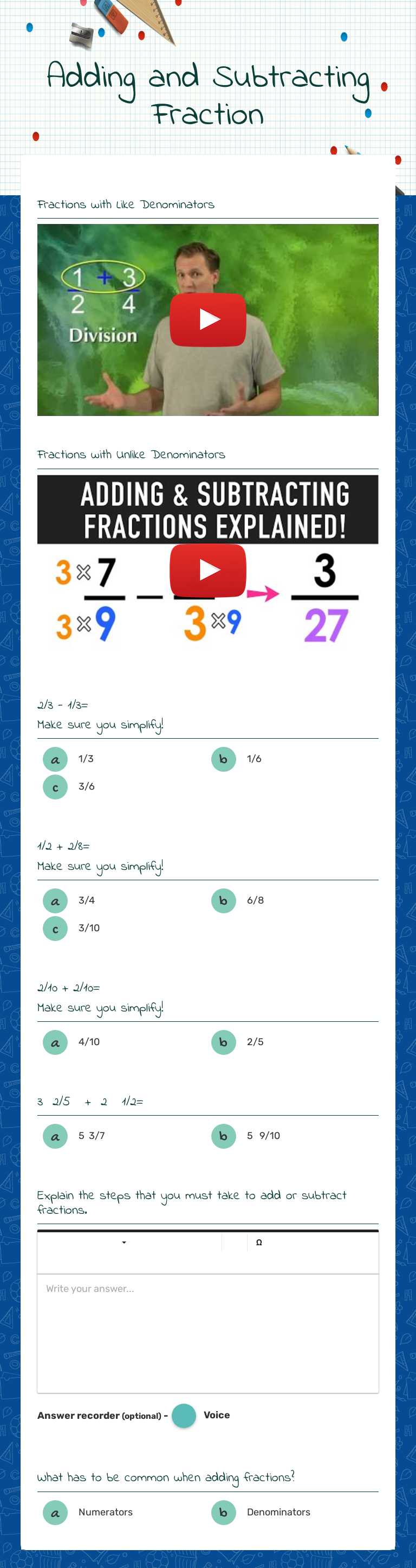 Adding and Subtracting Fraction worksheet preview image