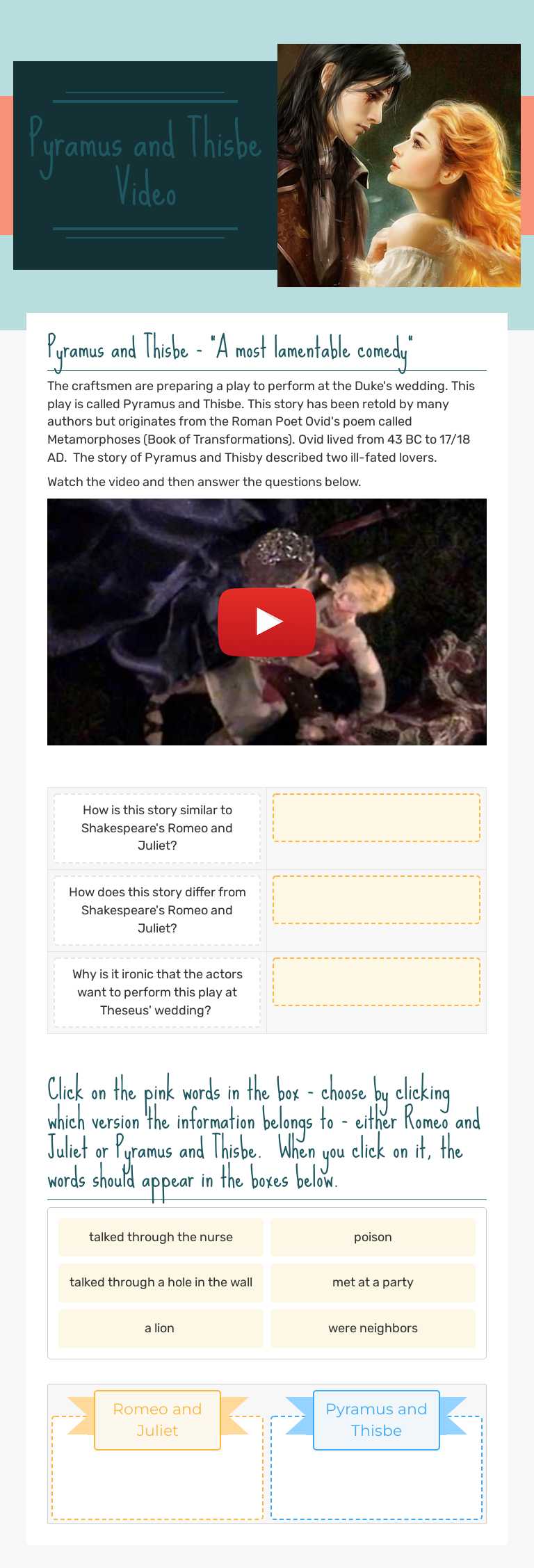 Pyramus and Thisbe
Video Grade 12 worksheet preview