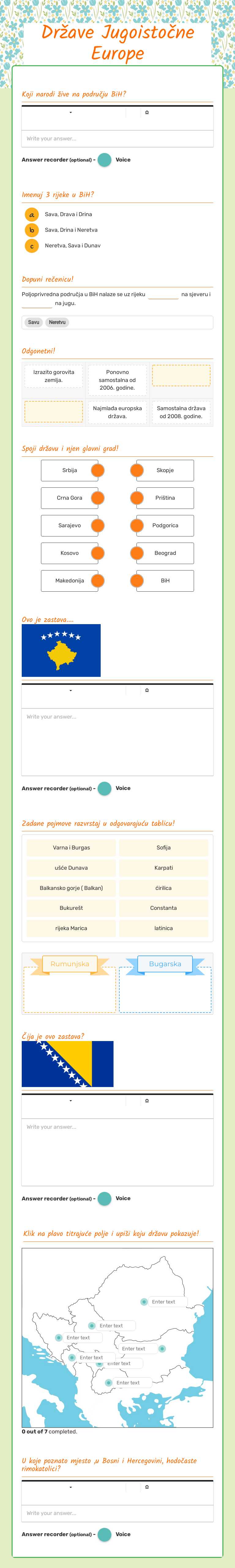 Države Jugoistočne Europe worksheet preview image