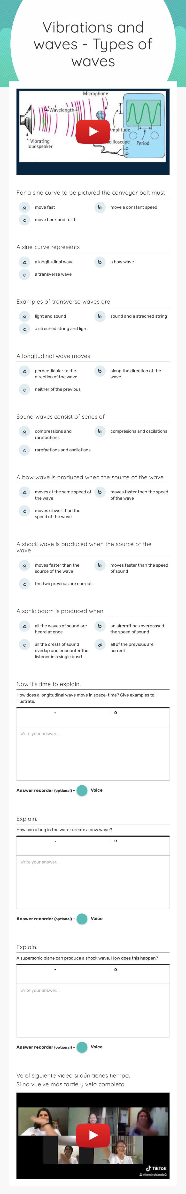 Vibrations and waves - Types of waves worksheet preview image