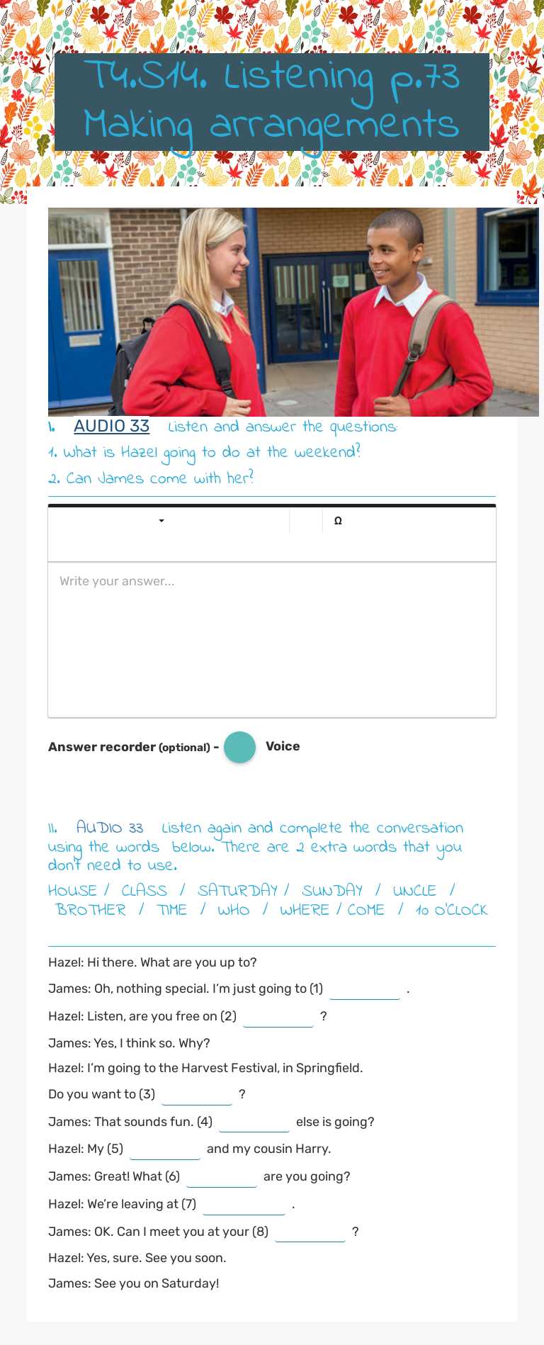 T4.S14. Listening p.73
Making arrangements worksheet preview image