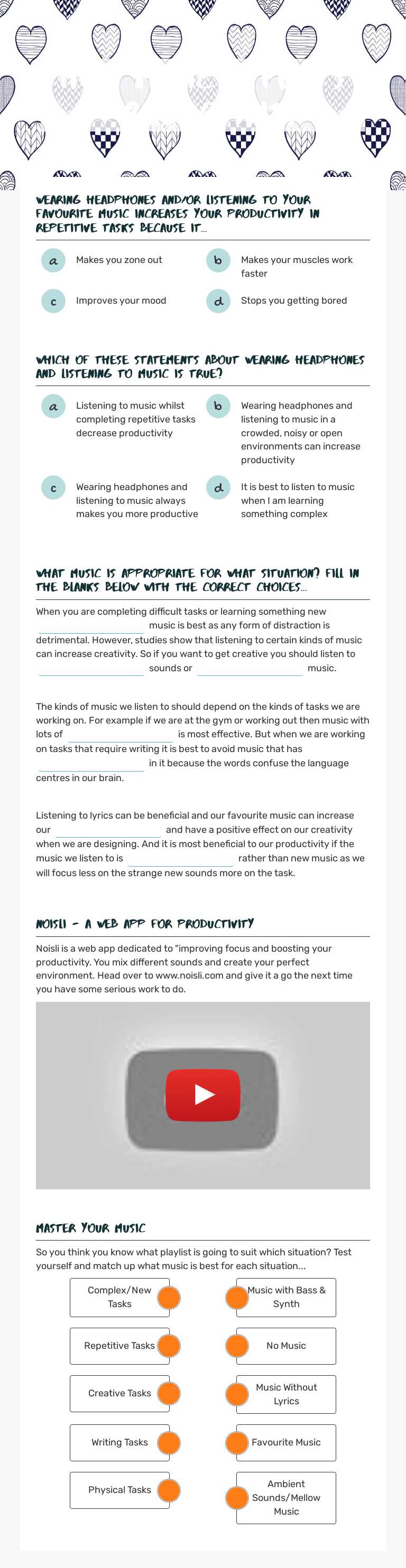 How MUSIC AFFECTS PRODUCTIVITY Grade 8 worksheet preview