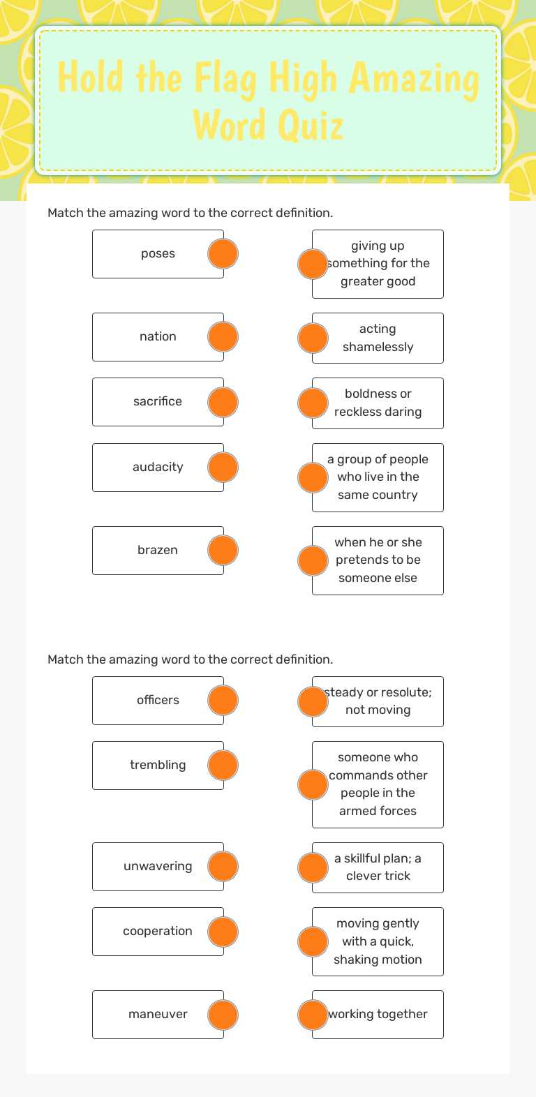 Hold the Flag High Amazing Word Quiz worksheet preview image