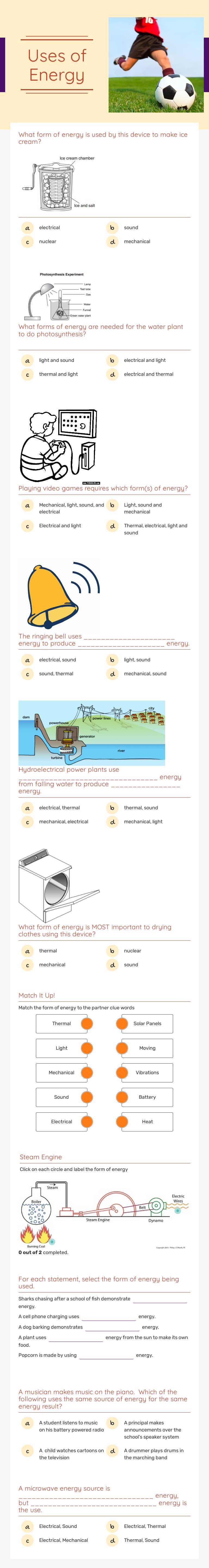 Uses of Energy worksheet preview image